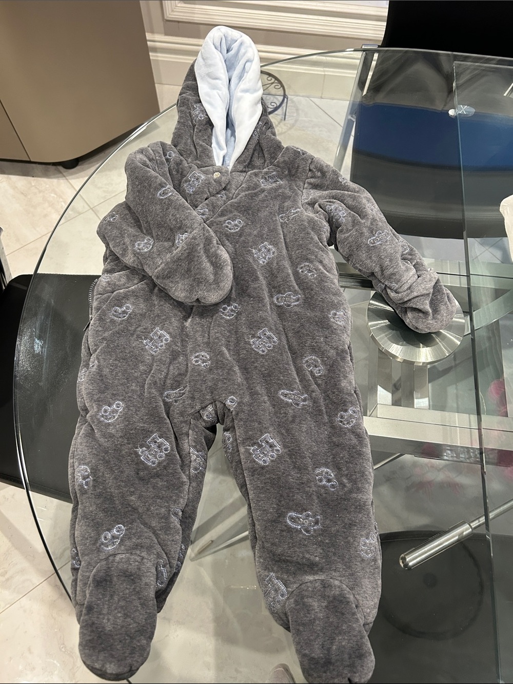 Gently used Cozy Gray Hooded Baby One-Piece Snowsuit